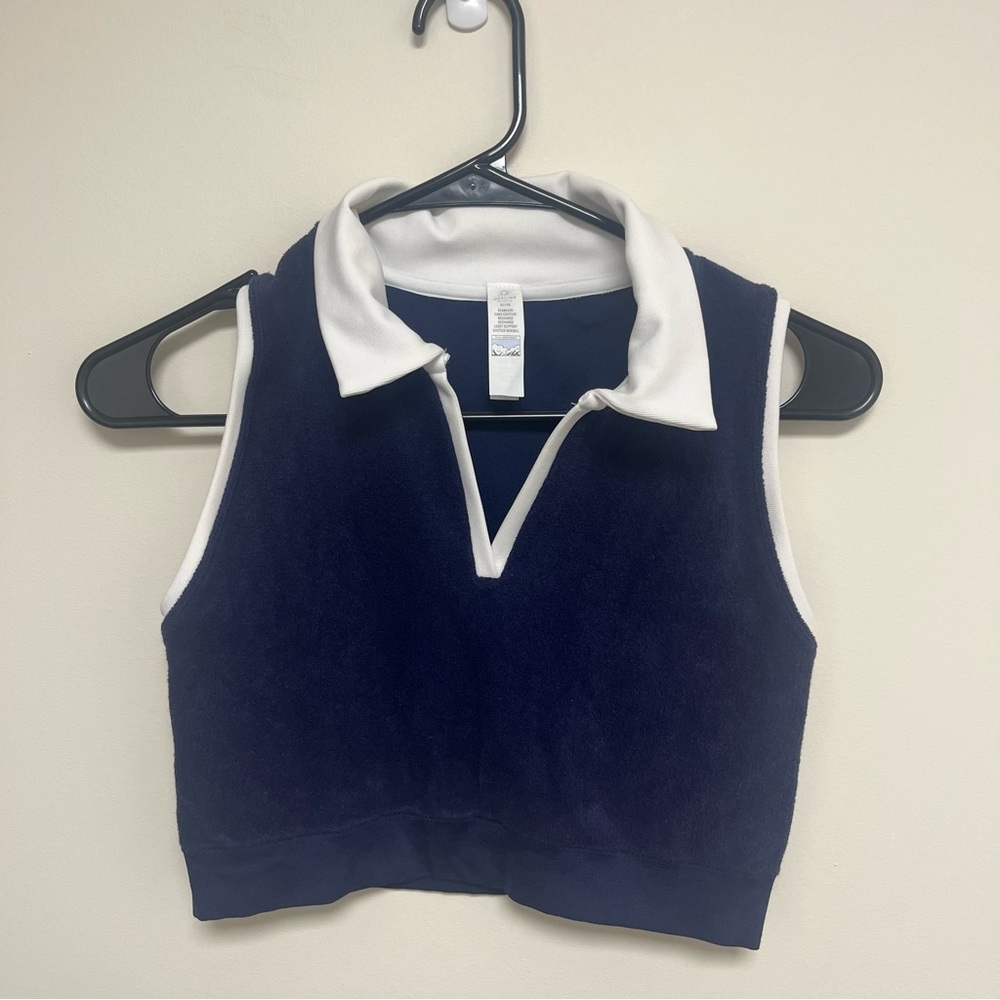 Aerie navy blue white terry cloth cropped tank top‎ size XL